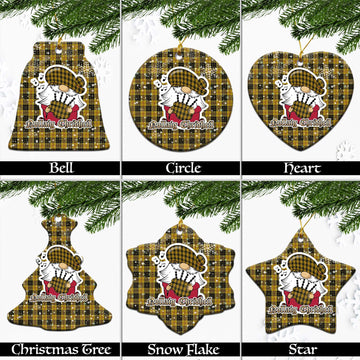 MacLeod Tartan Christmas Ceramic Ornaments with Scottish Gnome Playing Bagpipes