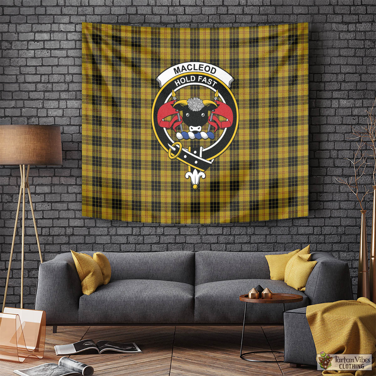 Tartan Vibes Clothing MacLeod Tartan Tapestry Wall Hanging and Home Decor for Room with Family Crest