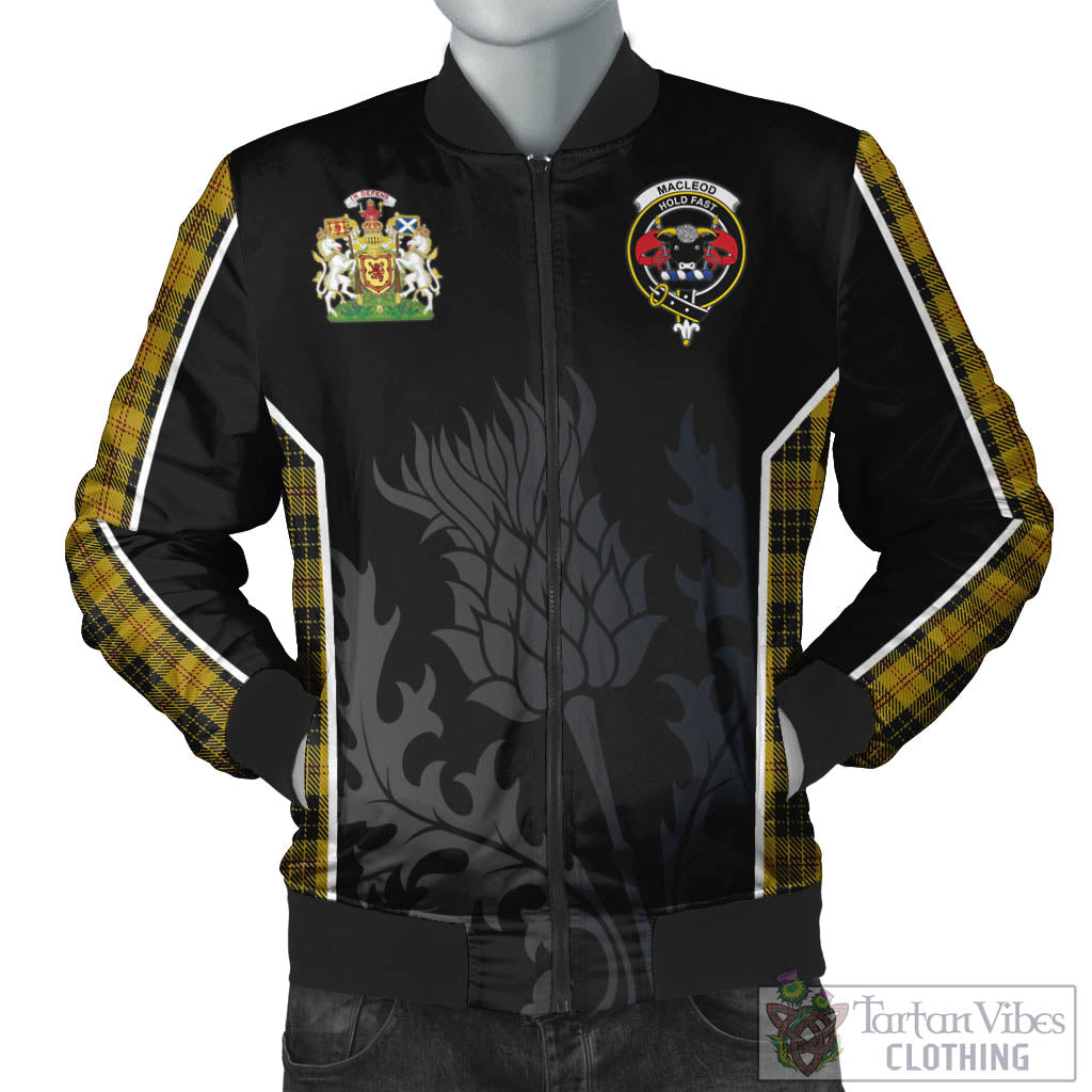 Tartan Vibes Clothing MacLeod Tartan Bomber Jacket with Family Crest and Scottish Thistle Vibes Sport Style