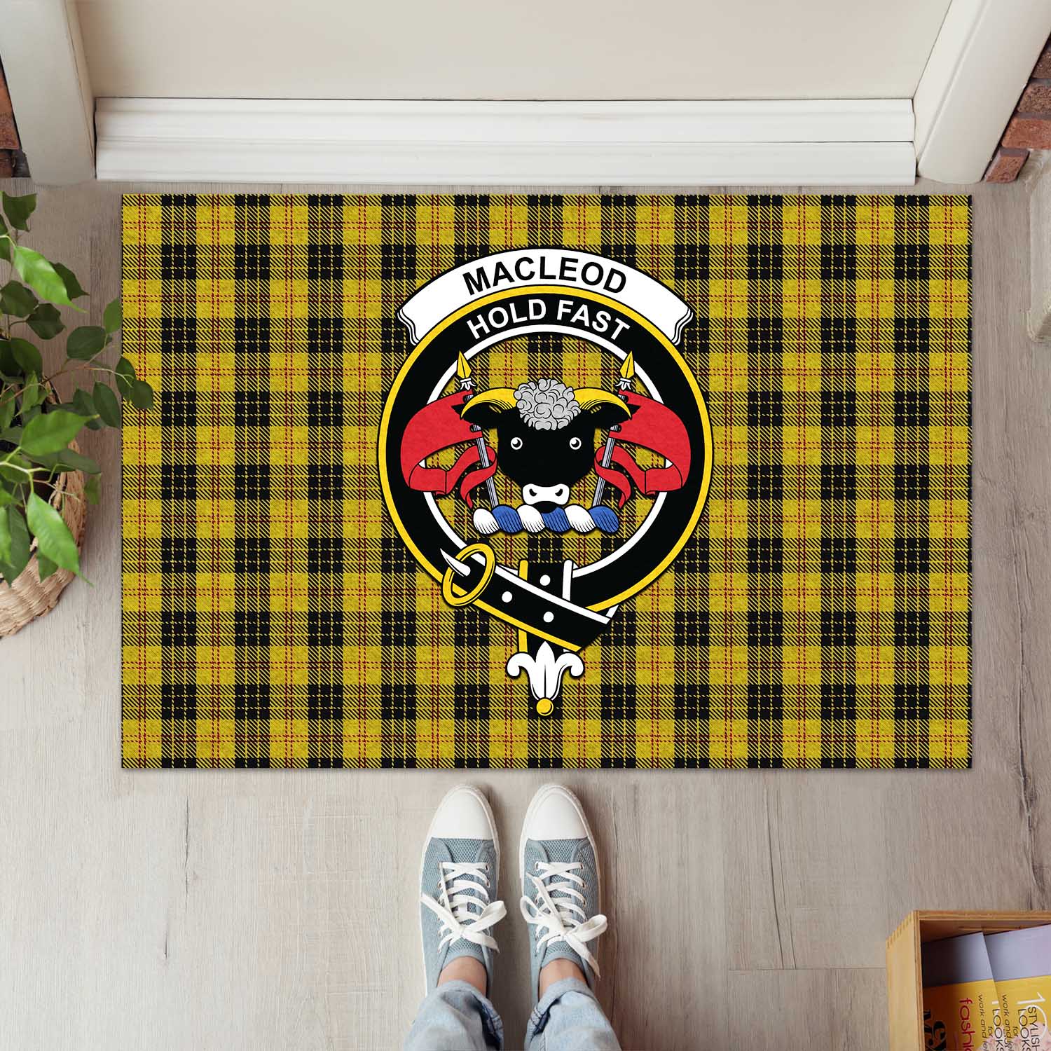 MacLeod Tartan Door Mat with Family Crest - Tartanvibesclothing