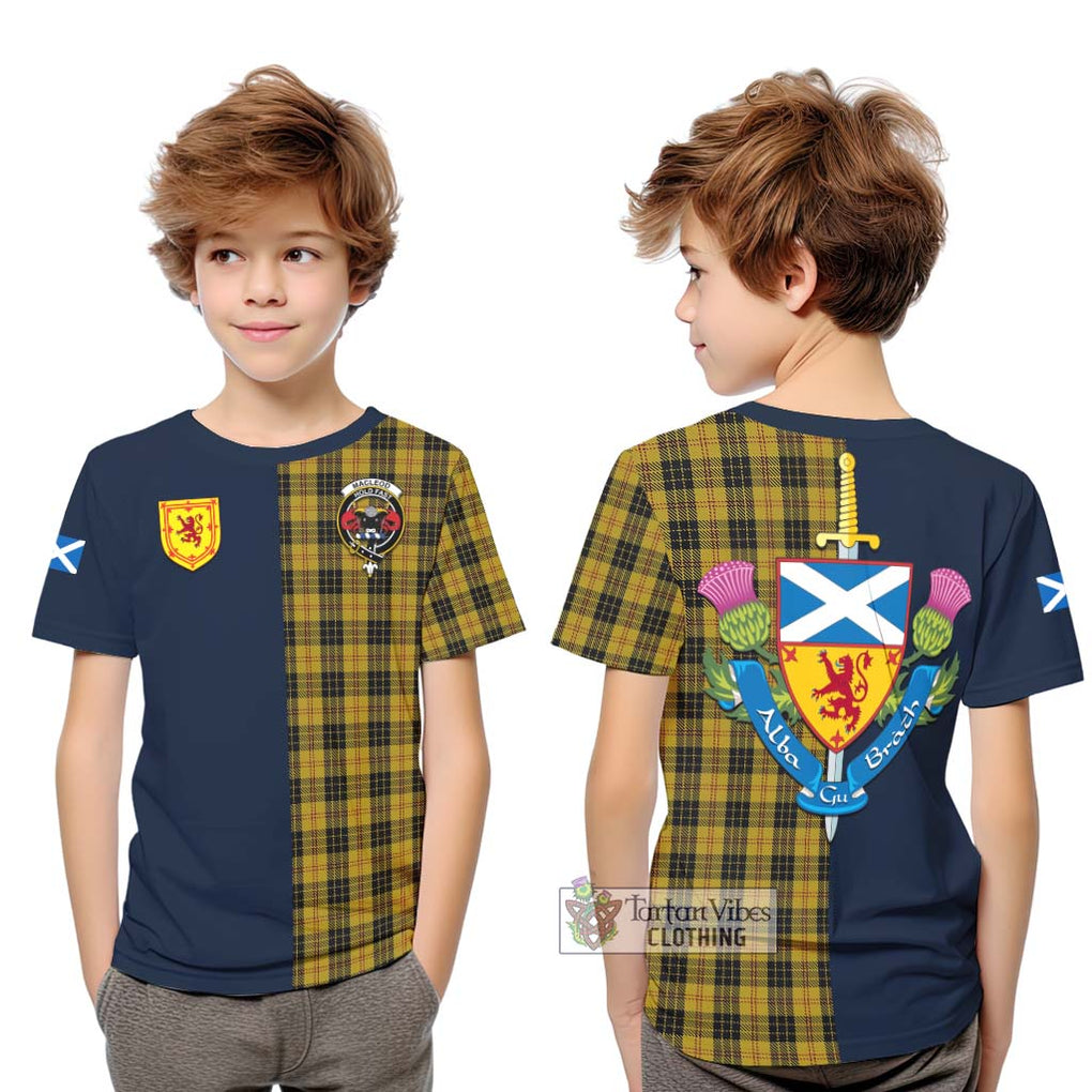 Tartan Vibes Clothing MacLeod Tartan Kid T-Shirt with Scottish Lion Royal Arm Half Style