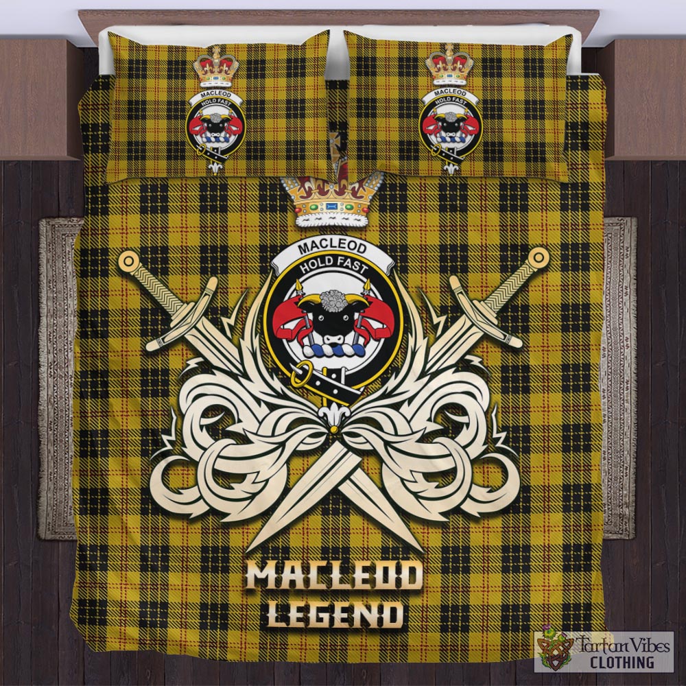 Tartan Vibes Clothing MacLeod Tartan Bedding Set with Clan Crest and the Golden Sword of Courageous Legacy