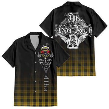 MacLeod Tartan Short Sleeve Button Up Shirt Featuring Alba Gu Brath Family Crest Celtic Inspired