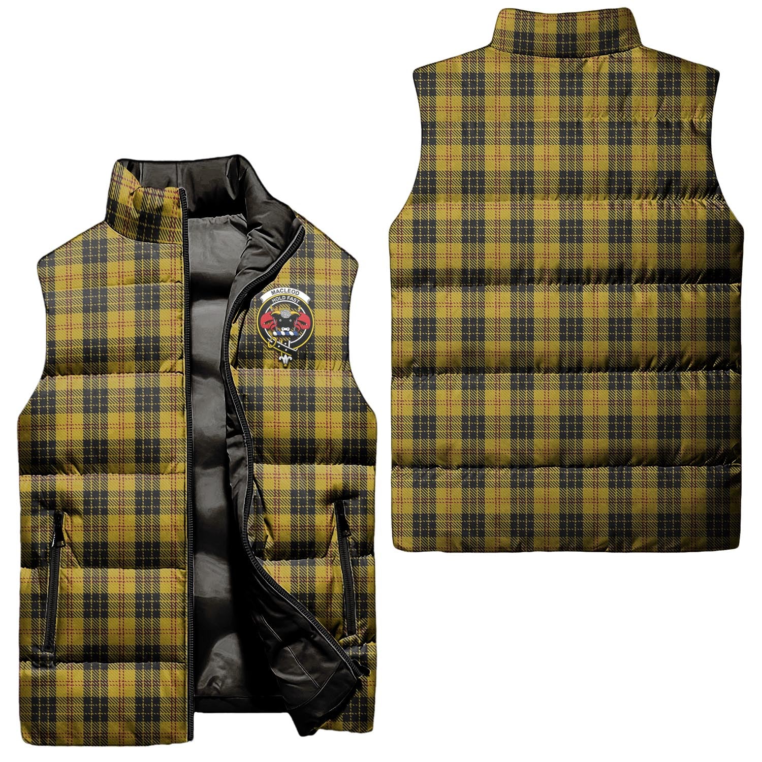 MacLeod Tartan Sleeveless Puffer Jacket with Family Crest Unisex - Tartanvibesclothing