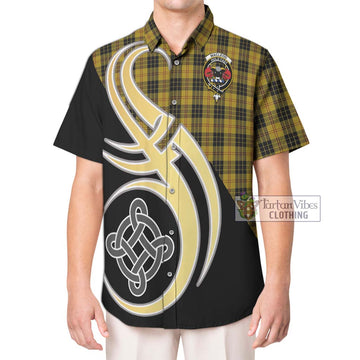 MacLeod Tartan Short Sleeve Button Shirt with Family Crest and Celtic Symbol Style