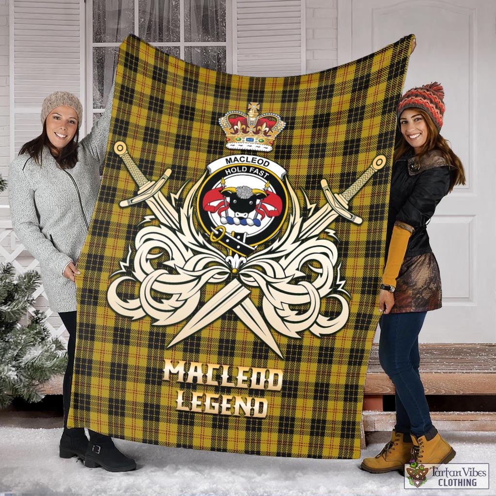 Tartan Vibes Clothing MacLeod Tartan Blanket with Clan Crest and the Golden Sword of Courageous Legacy