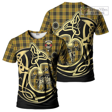 MacLeod Tartan T-Shirt with Family Crest Celtic Wolf Style