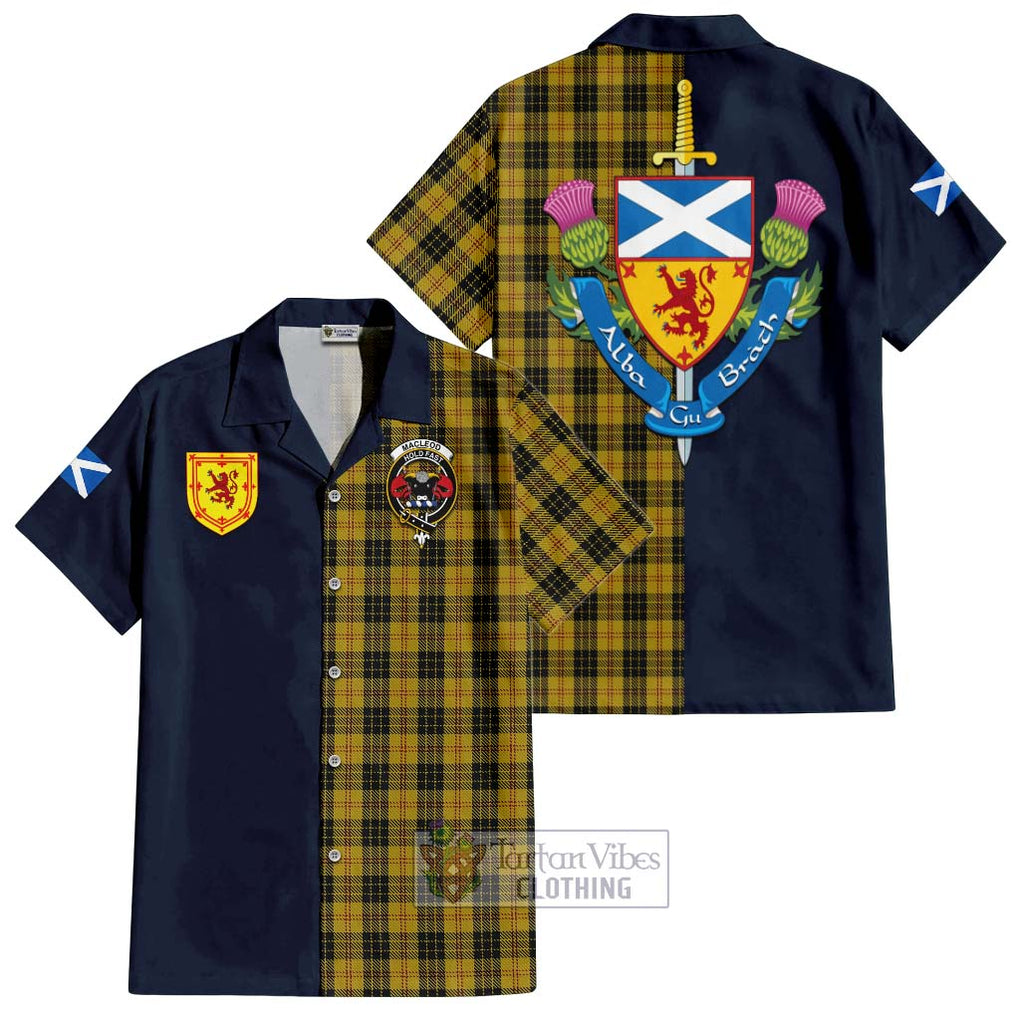 Tartan Vibes Clothing MacLeod Tartan Short Sleeve Button Shirt with Scottish Lion Royal Arm Half Style