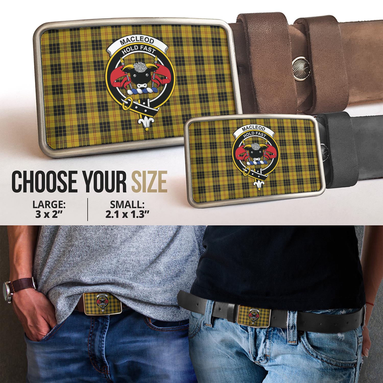 MacLeod Tartan Belt Buckles with Family Crest - Tartan Vibes Clothing