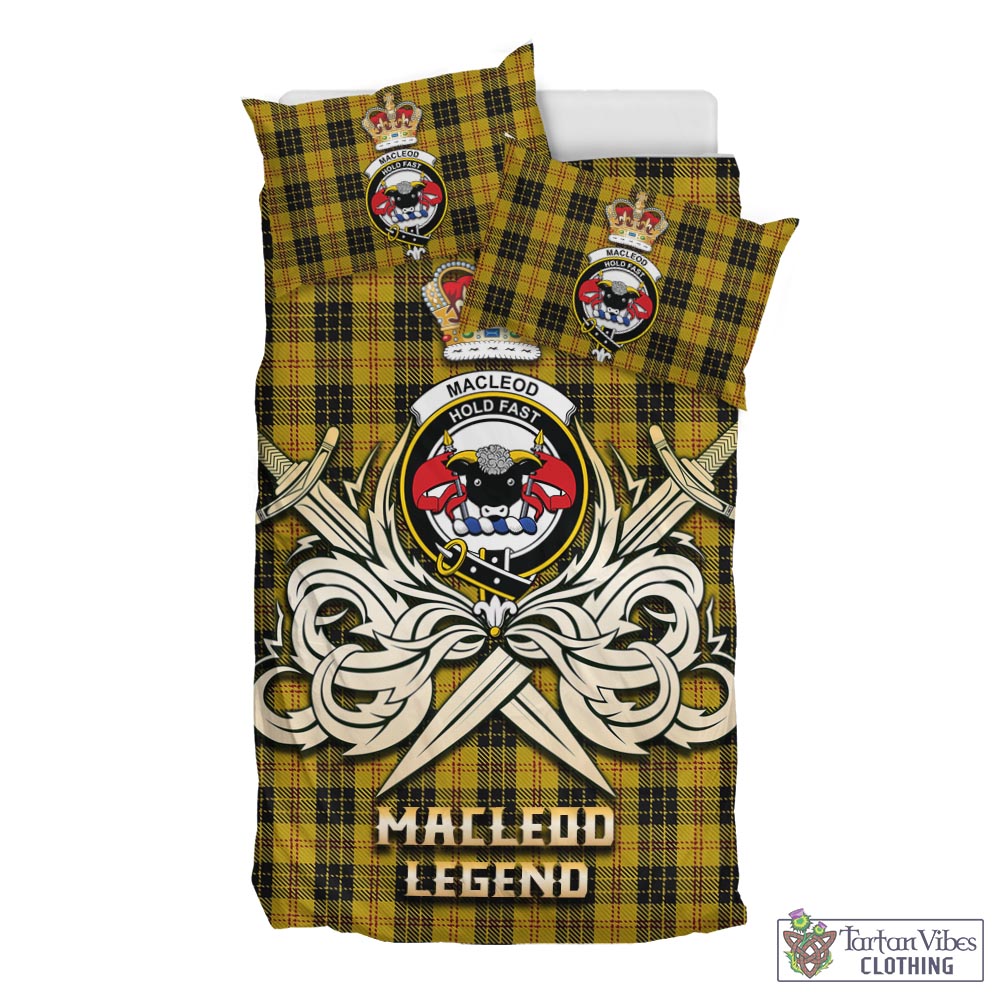 Tartan Vibes Clothing MacLeod Tartan Bedding Set with Clan Crest and the Golden Sword of Courageous Legacy