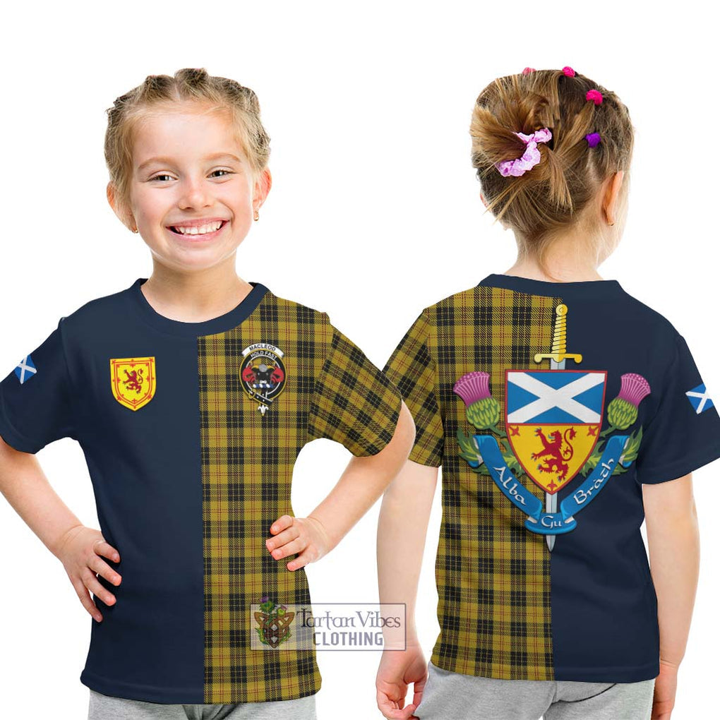 Tartan Vibes Clothing MacLeod Tartan Kid T-Shirt with Scottish Lion Royal Arm Half Style