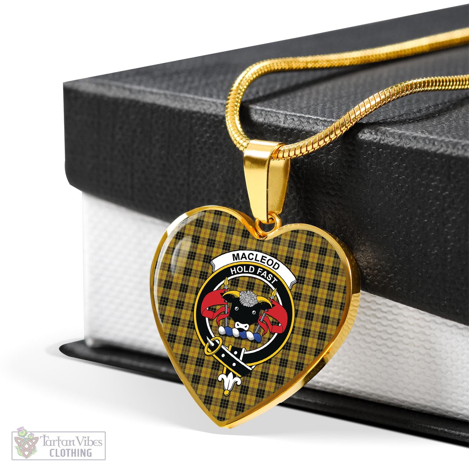 Tartan Vibes Clothing MacLeod Tartan Heart Necklace with Family Crest