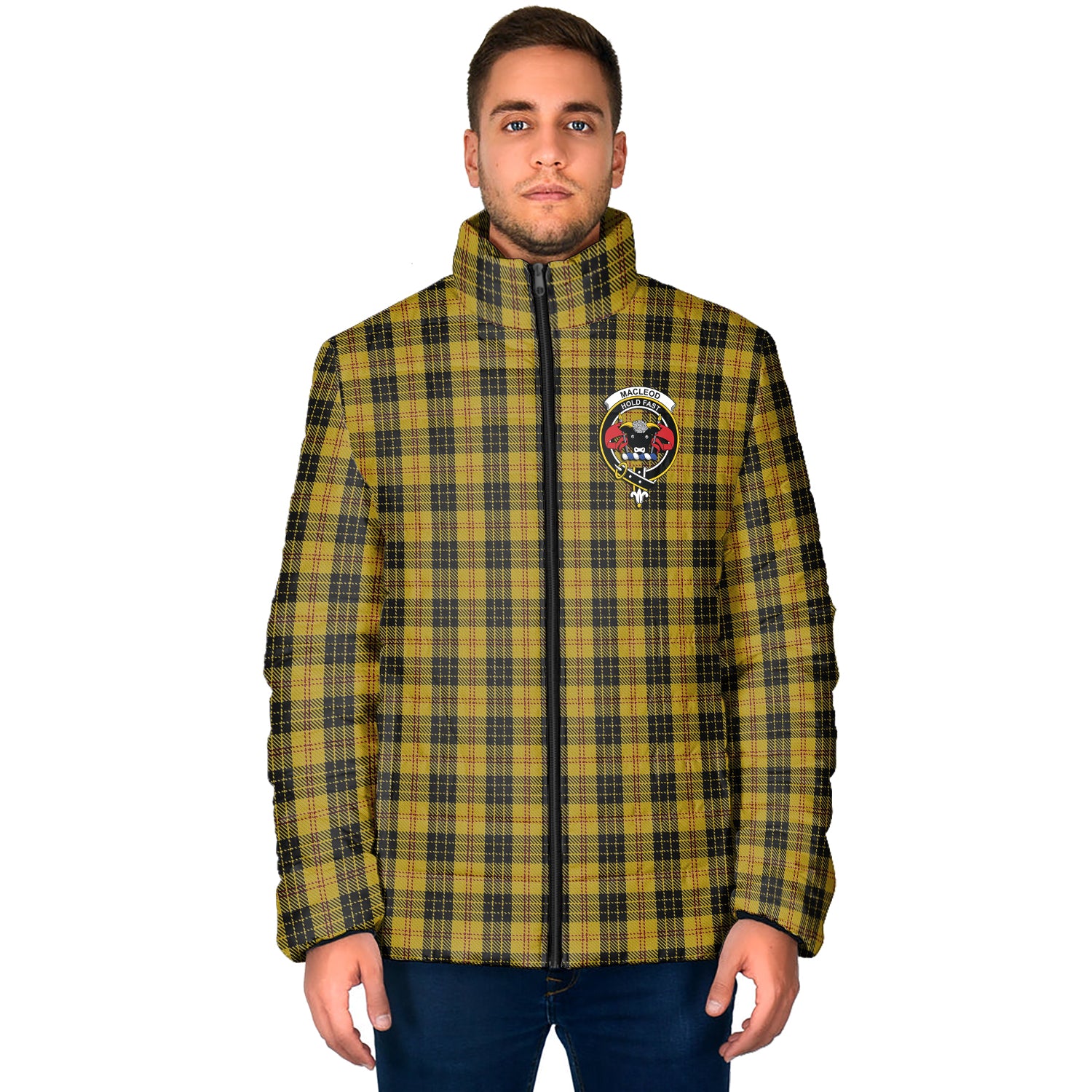 MacLeod Tartan Padded Jacket with Family Crest - Tartan Vibes Clothing