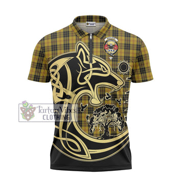 MacLeod Tartan Zipper Polo Shirt with Family Crest Celtic Wolf Style