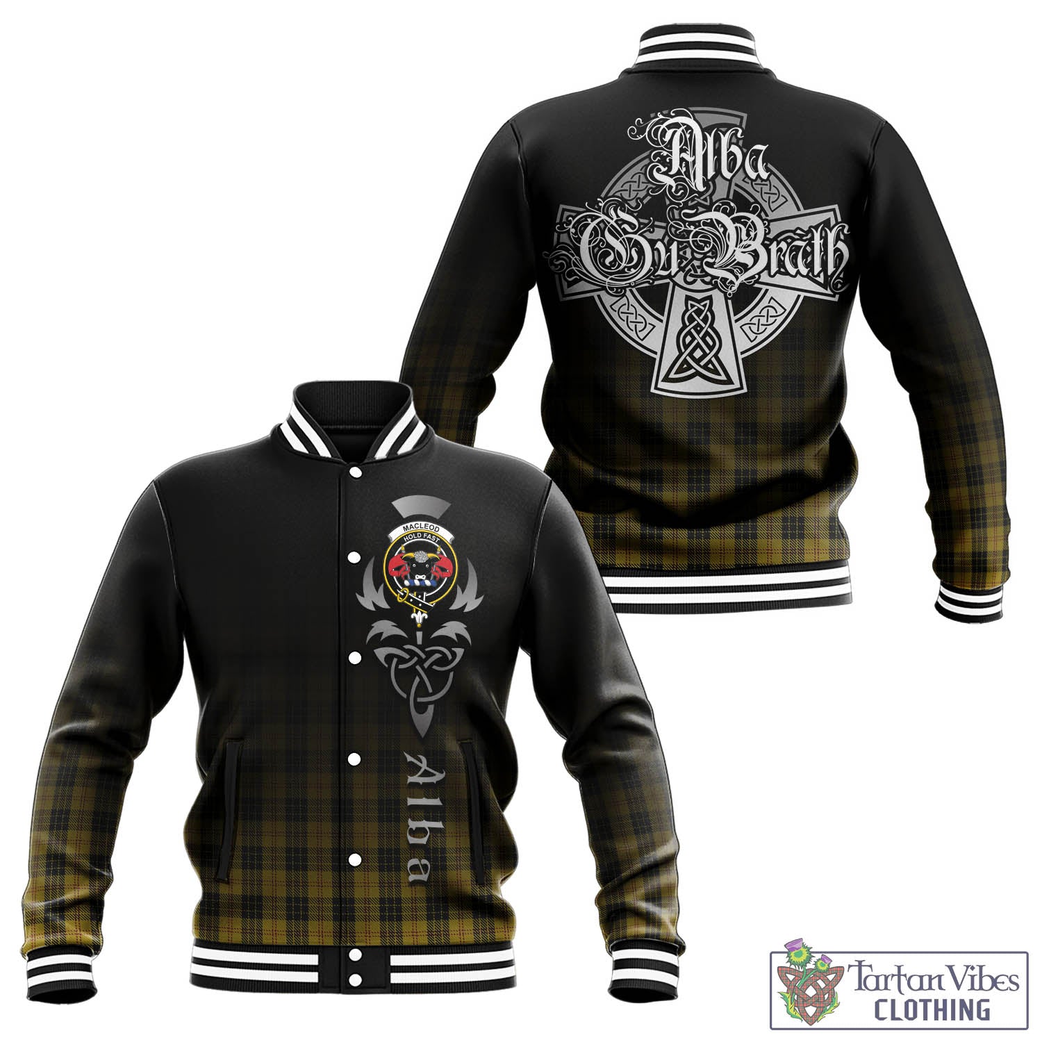 Tartan Vibes Clothing MacLeod Tartan Baseball Jacket Featuring Alba Gu Brath Family Crest Celtic Inspired