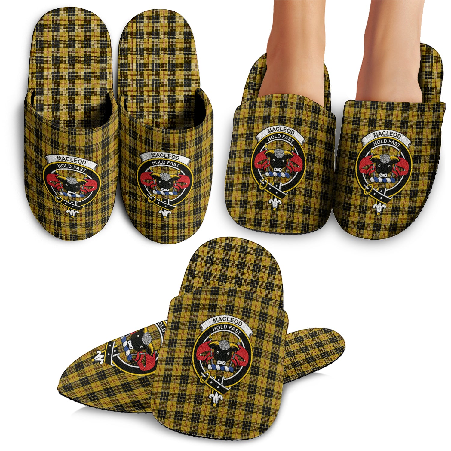 MacLeod Tartan Home Slippers with Family Crest - Tartanvibesclothing