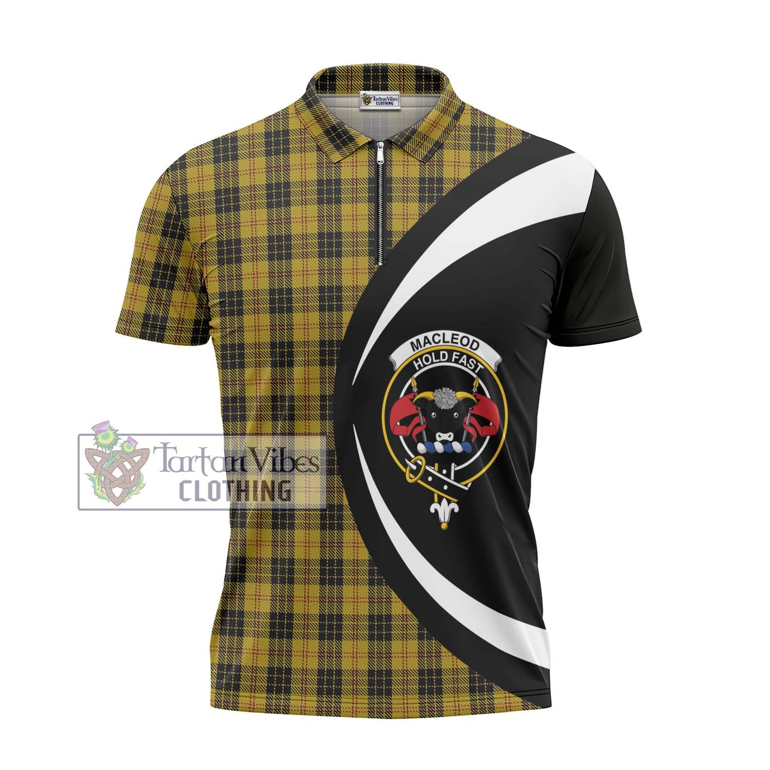 Tartan Vibes Clothing MacLeod Tartan Zipper Polo Shirt with Family Crest Circle Style