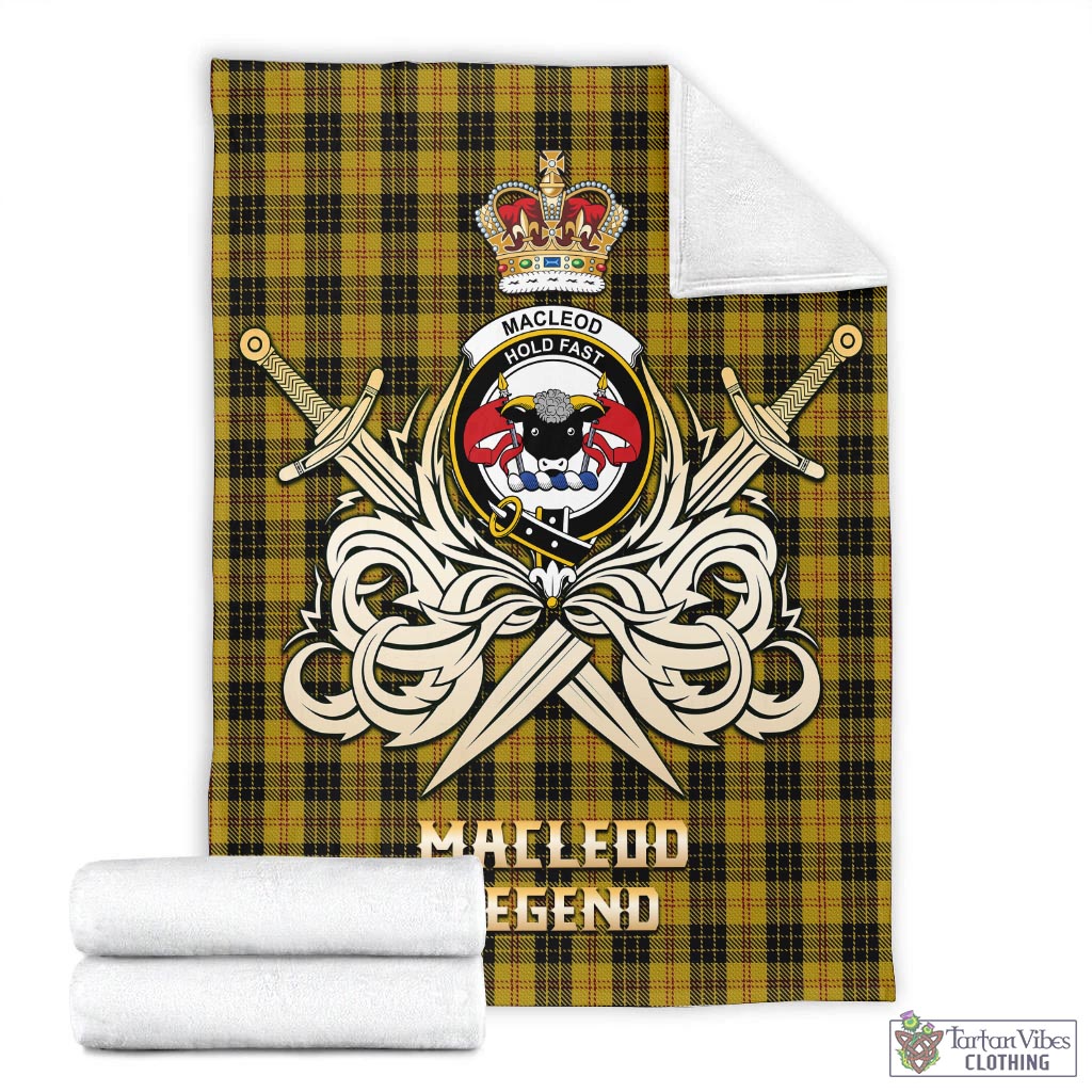 Tartan Vibes Clothing MacLeod Tartan Blanket with Clan Crest and the Golden Sword of Courageous Legacy