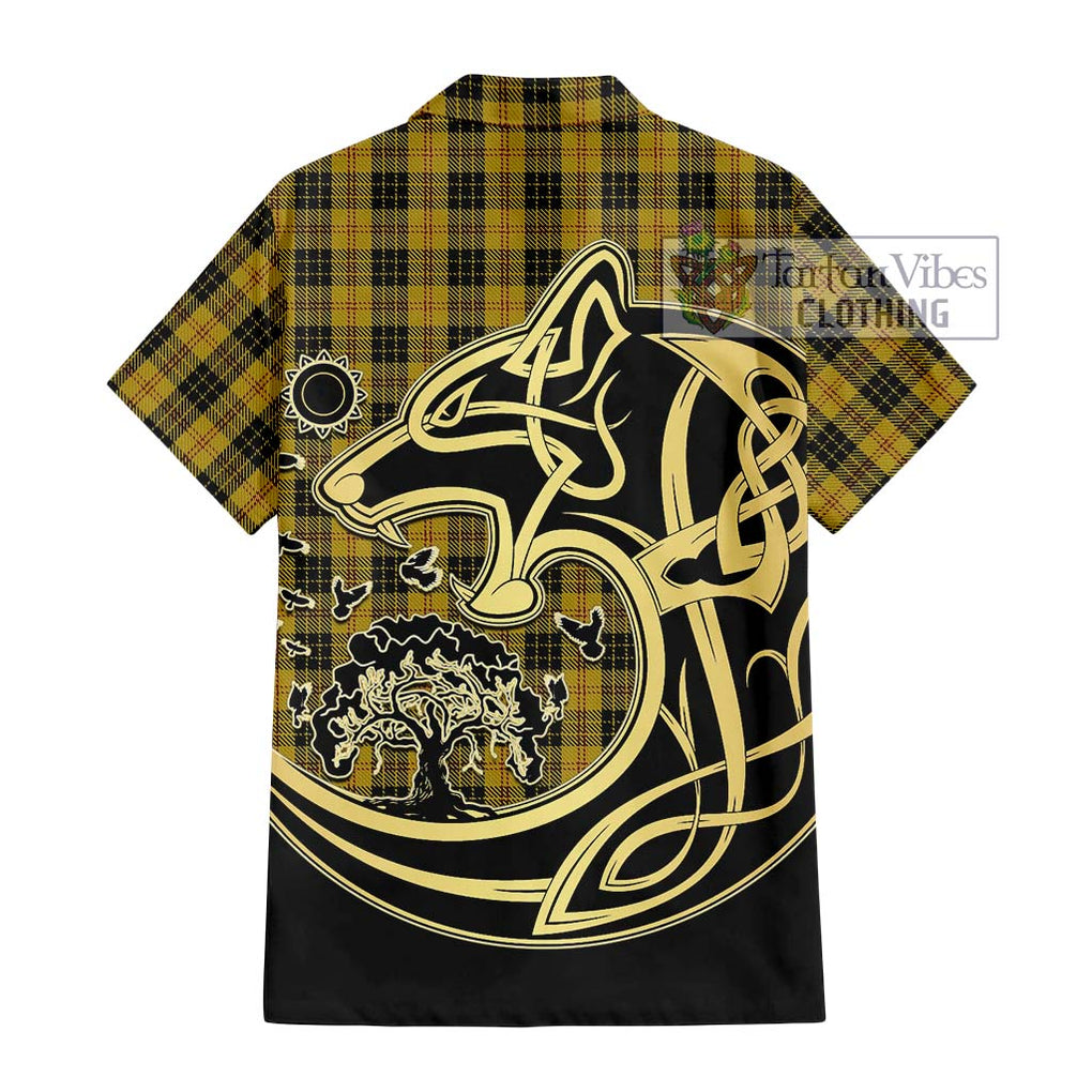 MacLeod Tartan Short Sleeve Button Shirt with Family Crest Celtic Wolf Style - Tartan Vibes Clothing