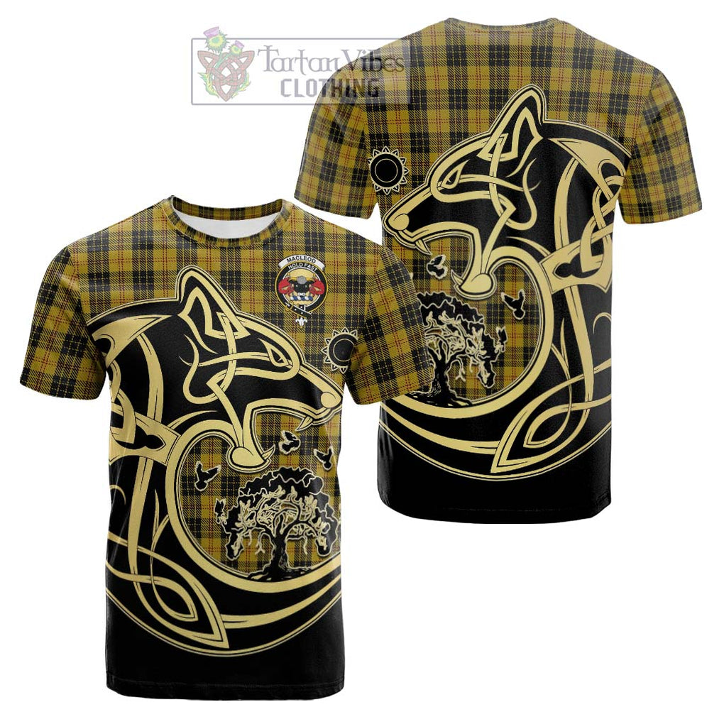 Tartan Vibes Clothing MacLeod Tartan Cotton T-shirt with Family Crest Celtic Wolf Style