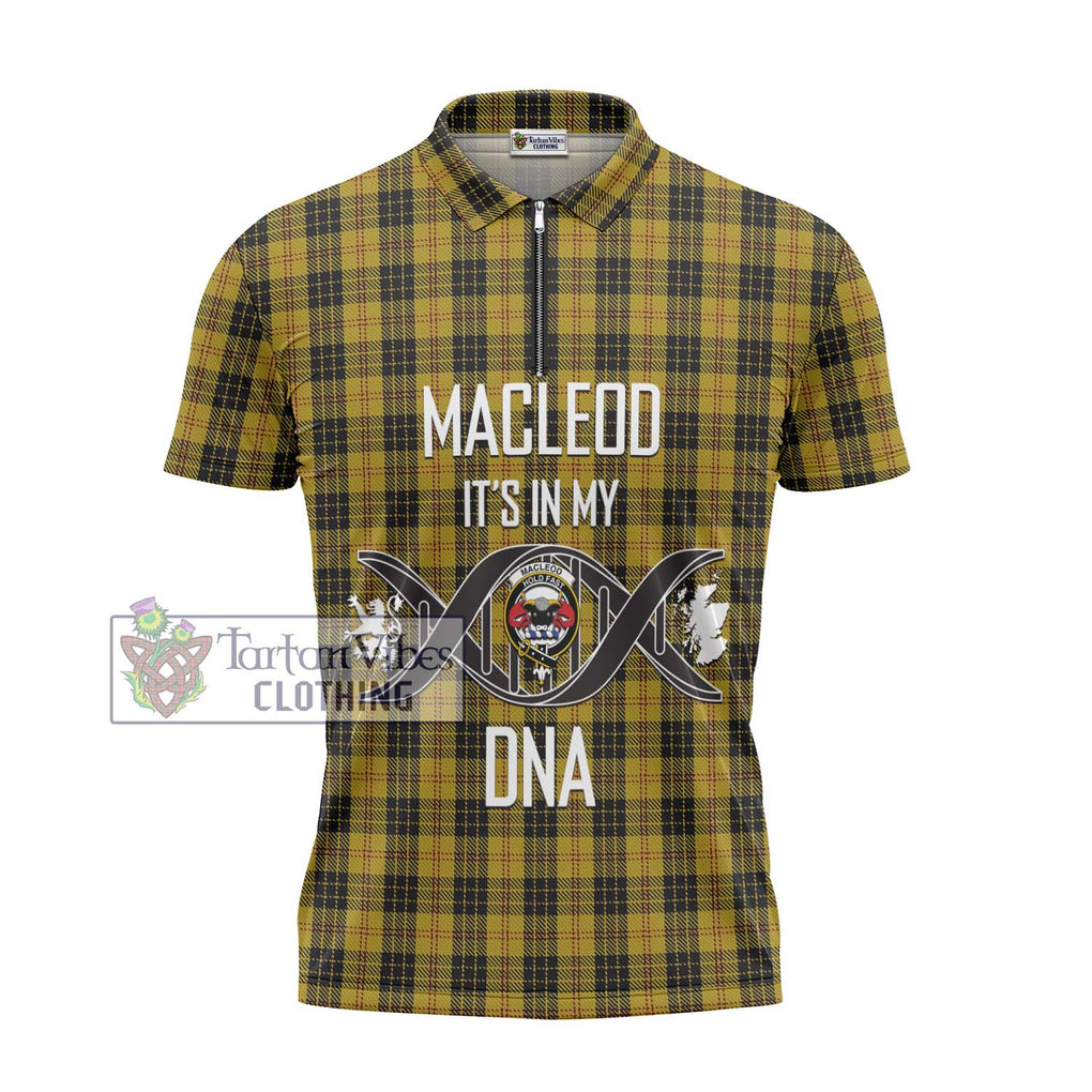 MacLeod Tartan Zipper Polo Shirt with Family Crest DNA In Me Style - Tartanvibesclothing Shop