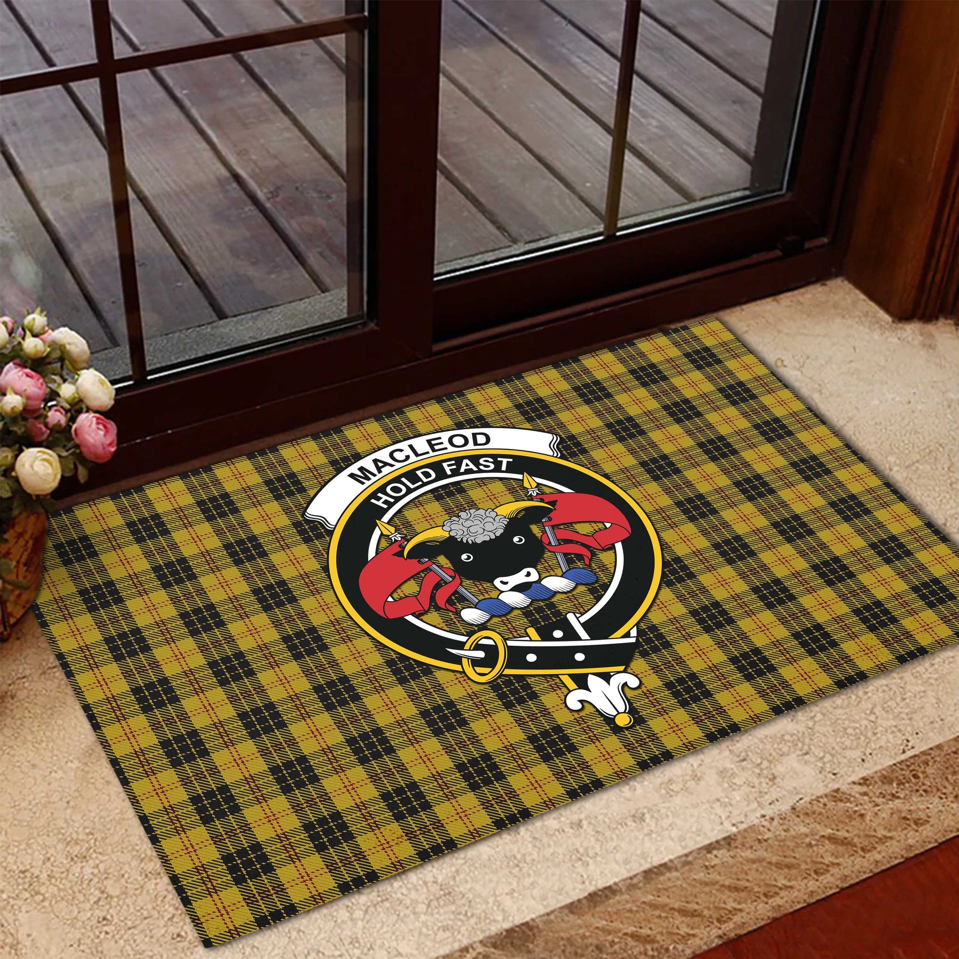 MacLeod Tartan Door Mat with Family Crest - Tartanvibesclothing