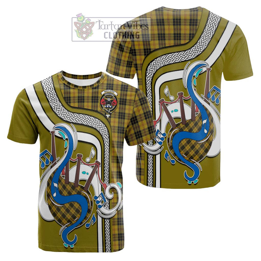 Tartan Vibes Clothing MacLeod Tartan Cotton T-shirt with Epic Bagpipe Style