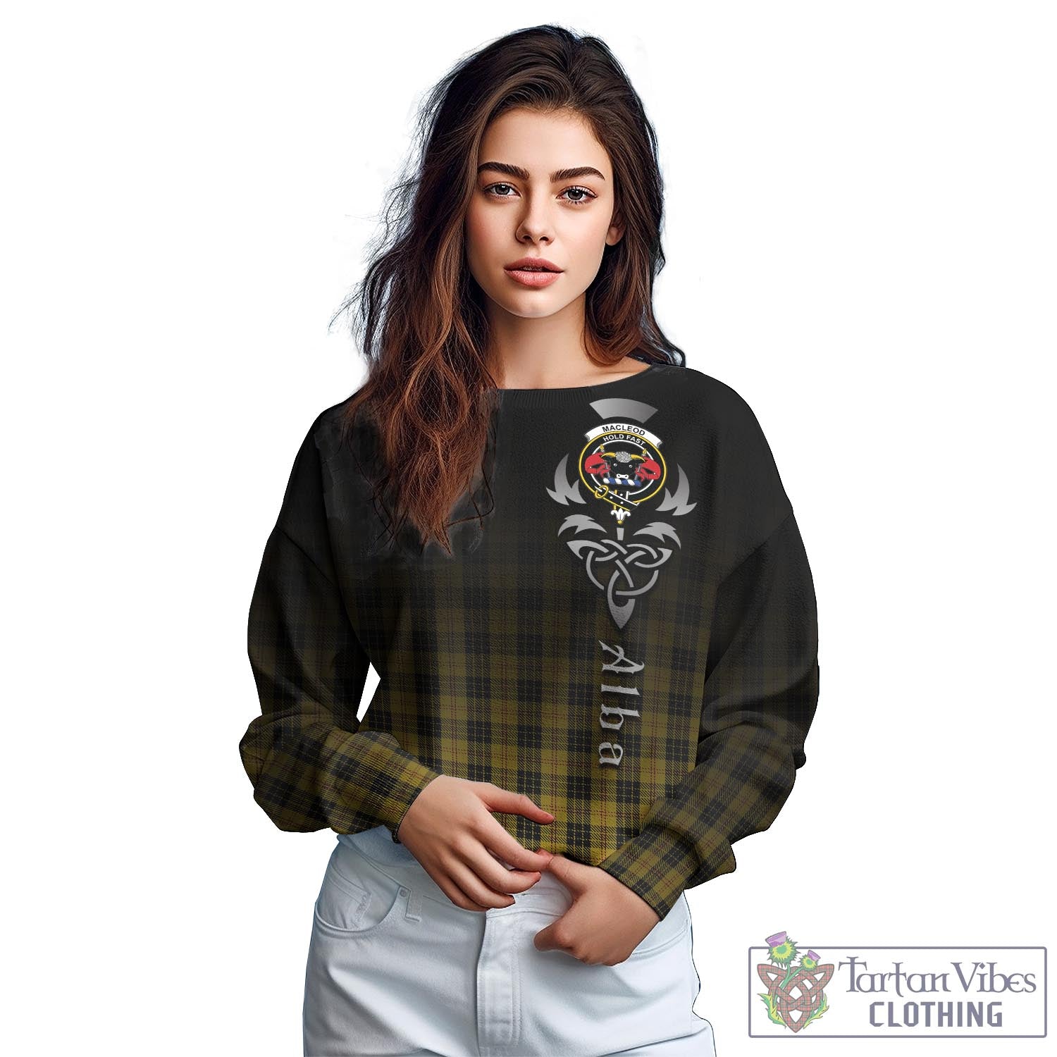 Tartan Vibes Clothing MacLeod Tartan Sweatshirt Featuring Alba Gu Brath Family Crest Celtic Inspired