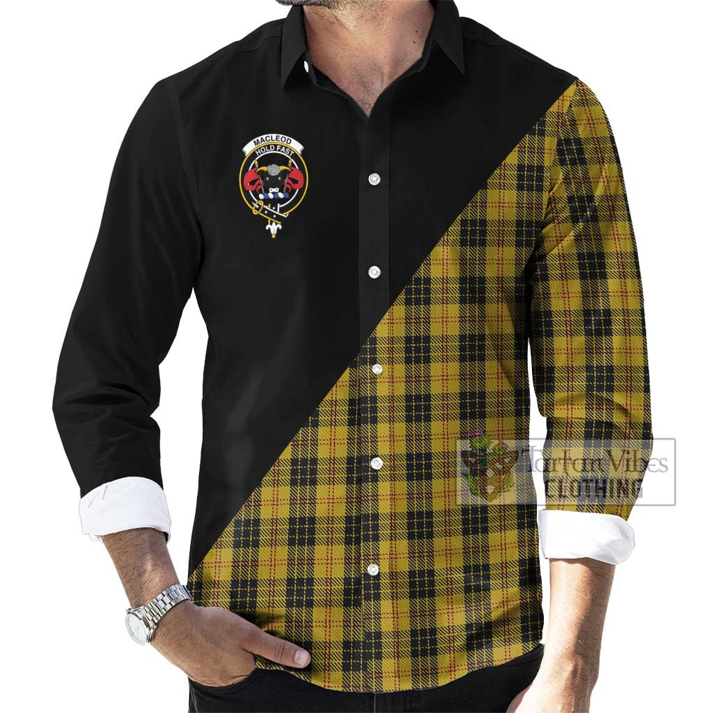 MacLeod Tartan Long Sleeve Button Shirt with Family Crest and Military Logo Style - Tartanvibesclothing Shop