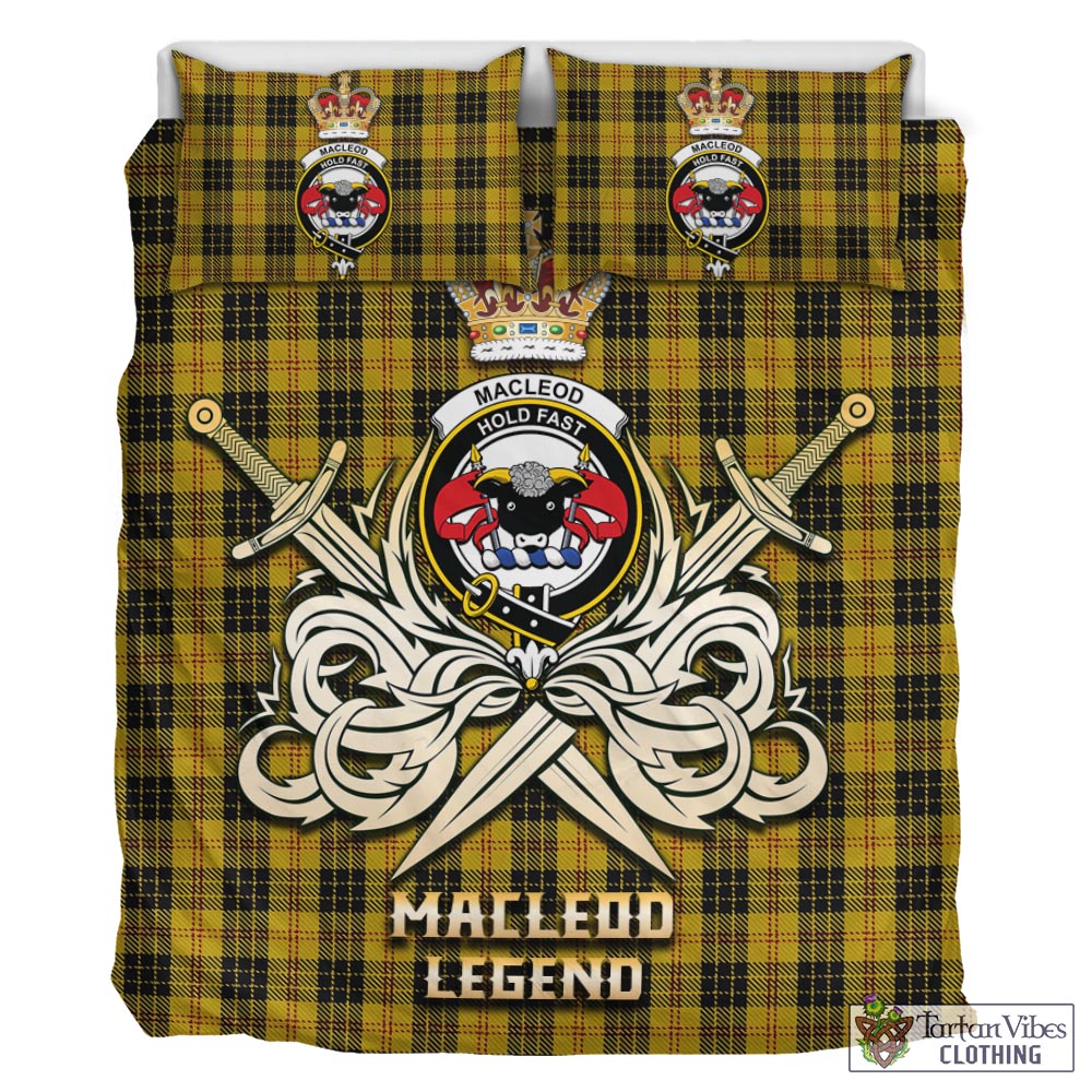 Tartan Vibes Clothing MacLeod Tartan Bedding Set with Clan Crest and the Golden Sword of Courageous Legacy