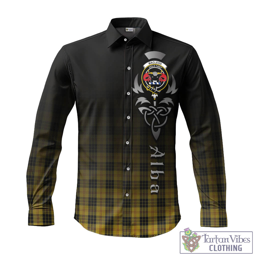 Tartan Vibes Clothing MacLeod Tartan Long Sleeve Button Up Featuring Alba Gu Brath Family Crest Celtic Inspired