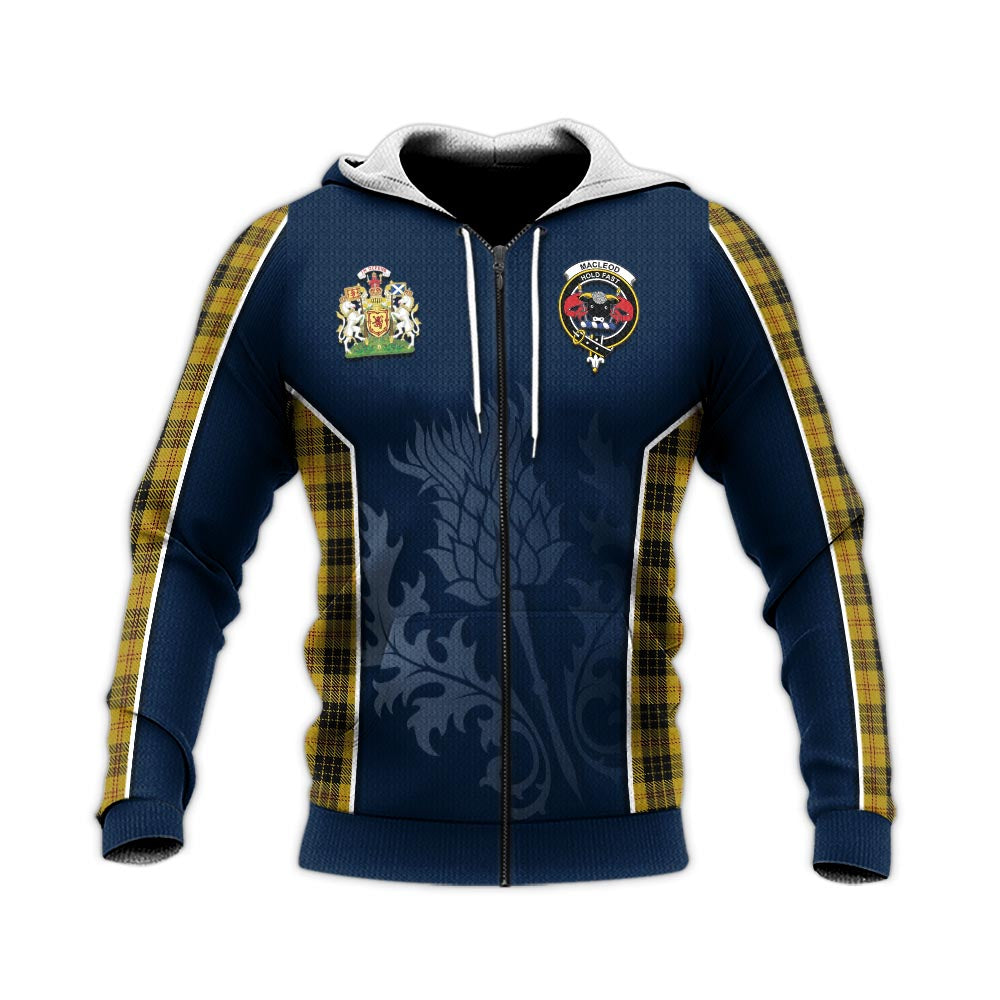 Tartan Vibes Clothing MacLeod Tartan Knitted Hoodie with Family Crest and Scottish Thistle Vibes Sport Style