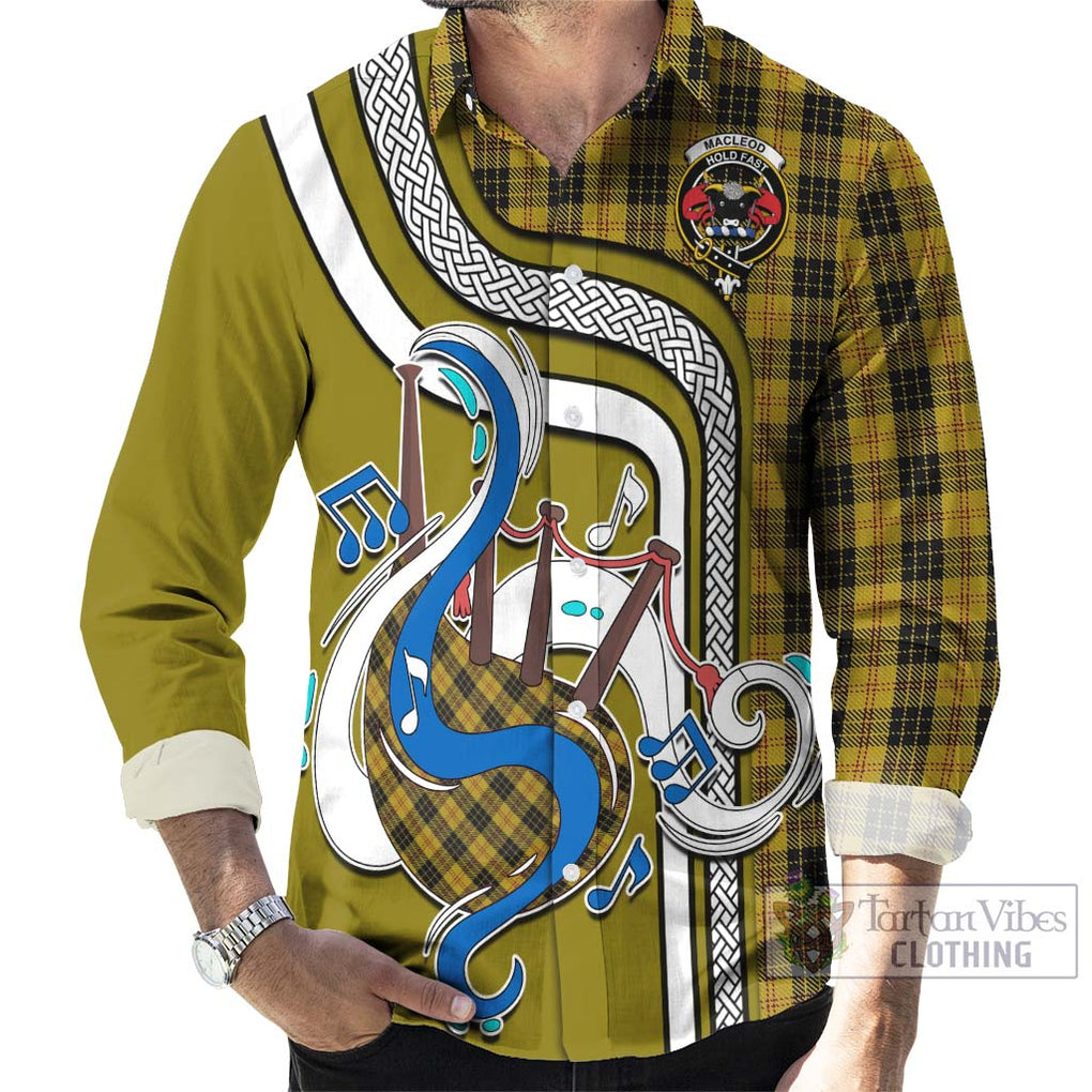 MacLeod Tartan Long Sleeve Button Shirt with Epic Bagpipe Style - Tartanvibesclothing Shop