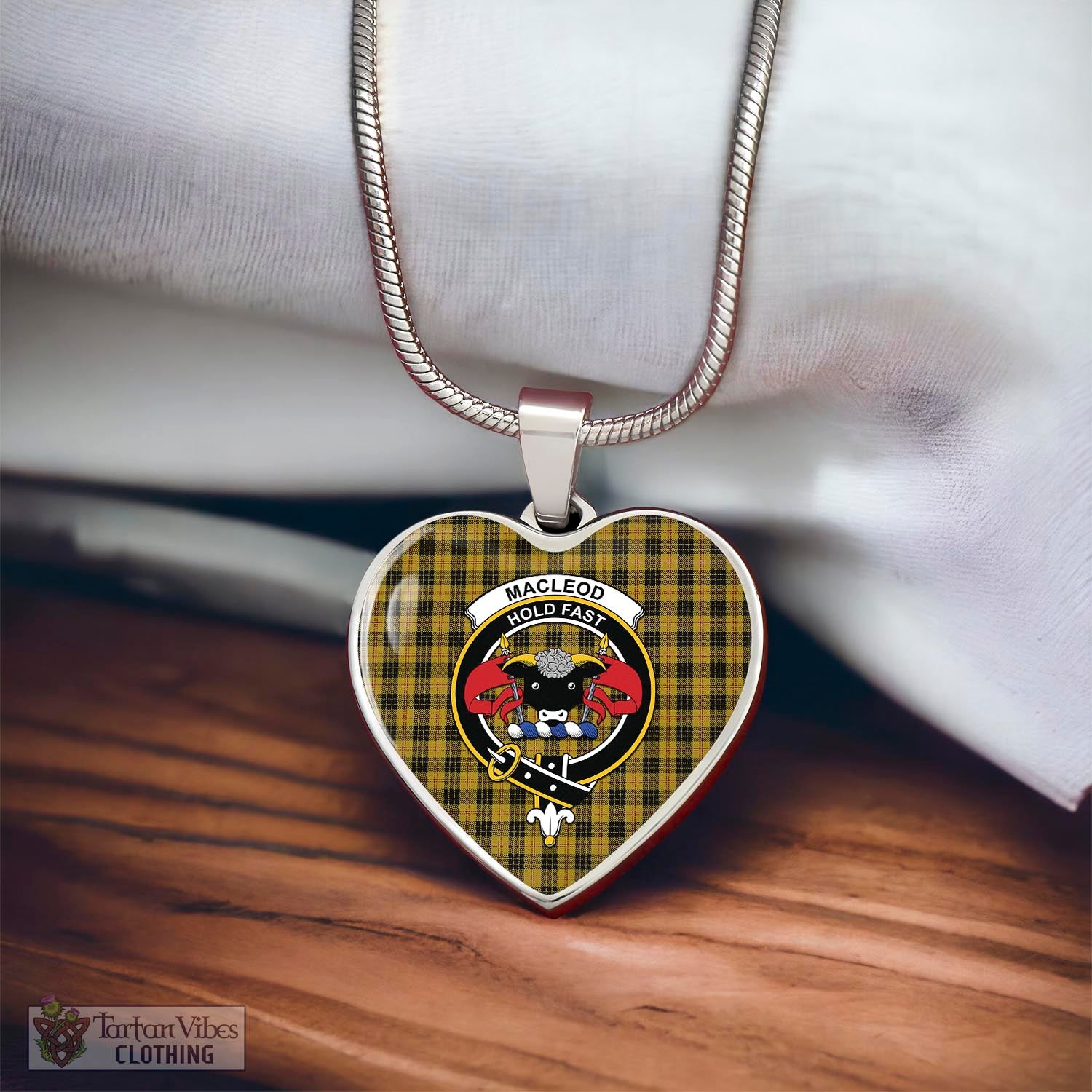 Tartan Vibes Clothing MacLeod Tartan Heart Necklace with Family Crest