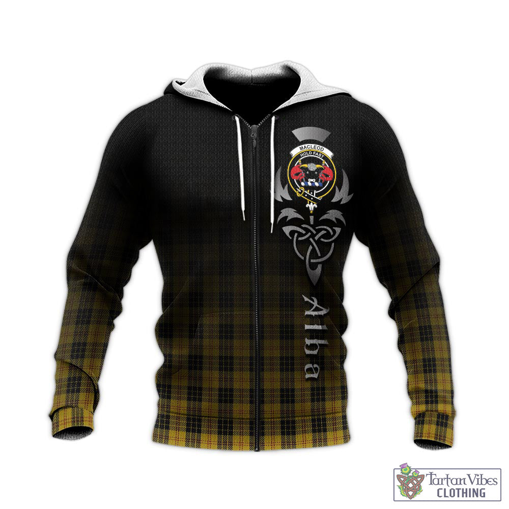 Tartan Vibes Clothing MacLeod Tartan Knitted Hoodie Featuring Alba Gu Brath Family Crest Celtic Inspired