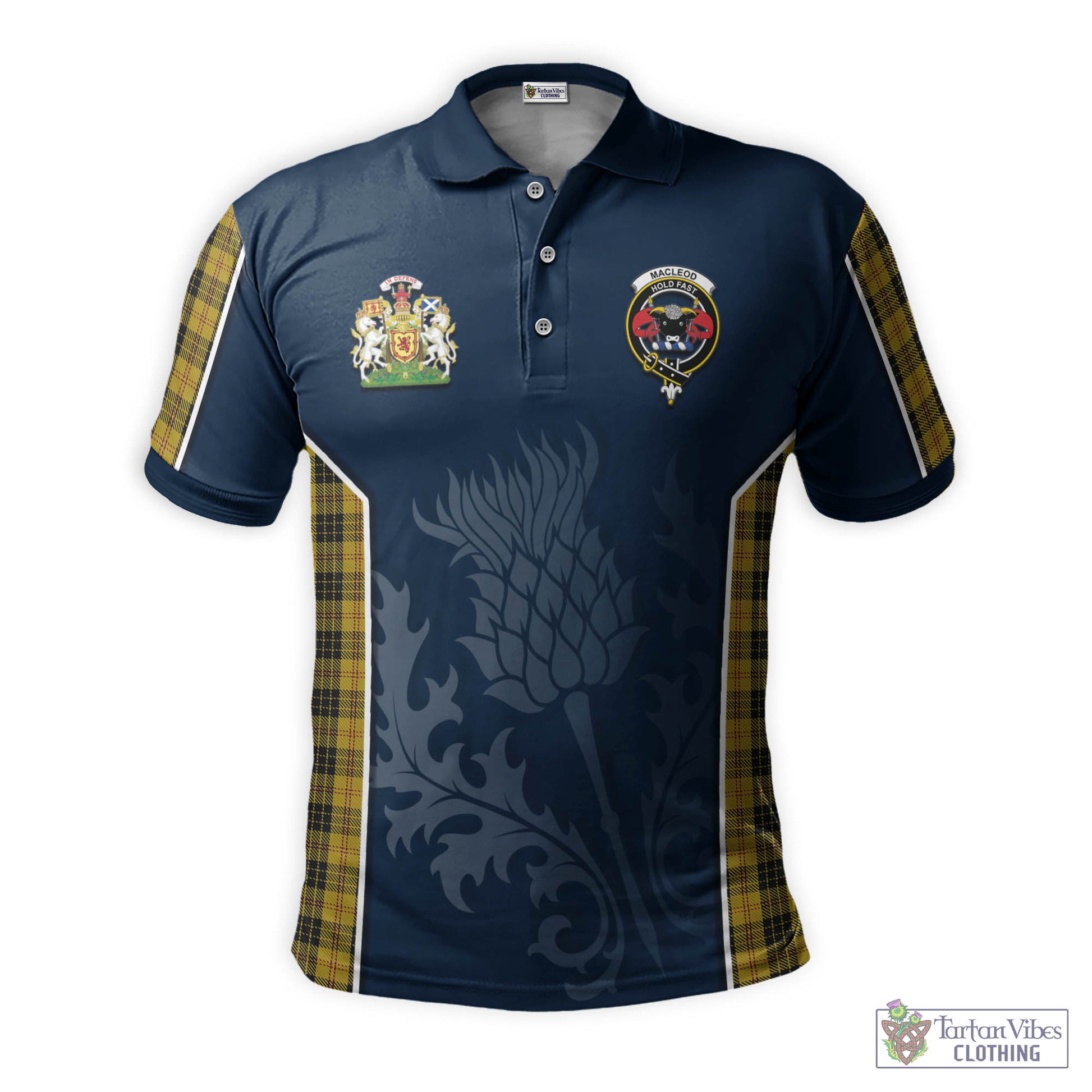 Tartan Vibes Clothing MacLeod Tartan Men's Polo Shirt with Family Crest and Scottish Thistle Vibes Sport Style