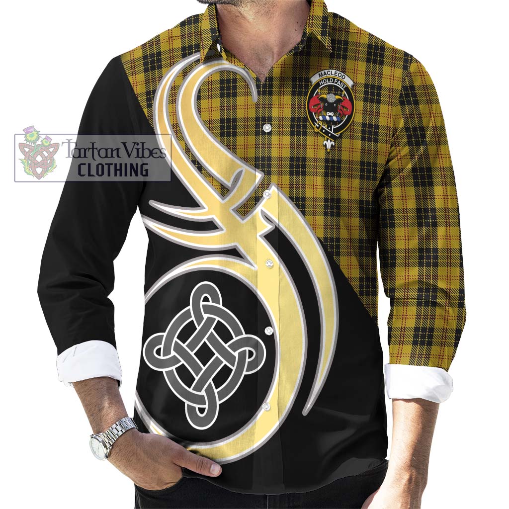 MacLeod Tartan Long Sleeve Button Shirt with Family Crest and Celtic Symbol Style - Tartan Vibes Clothing