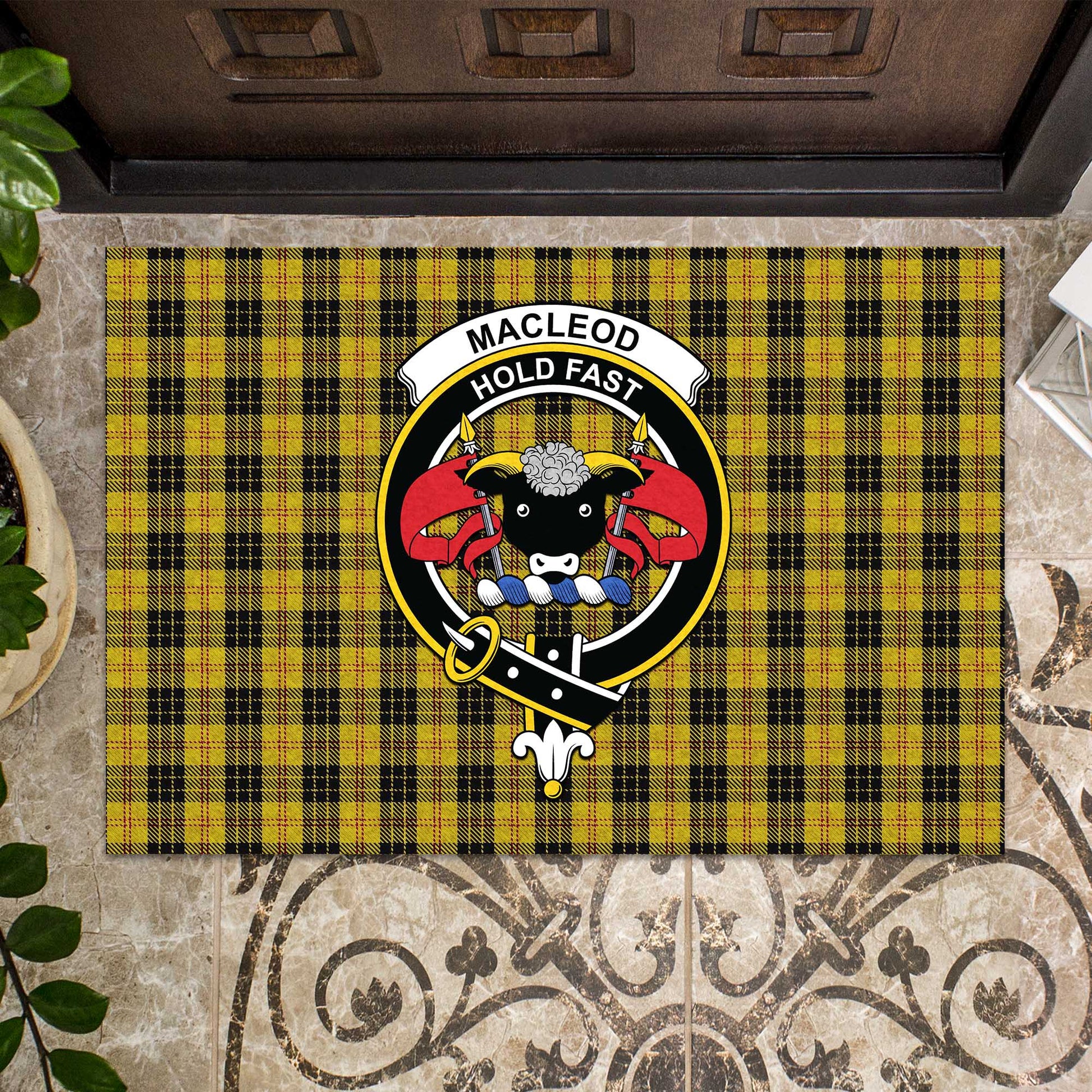 MacLeod Tartan Door Mat with Family Crest - Tartanvibesclothing