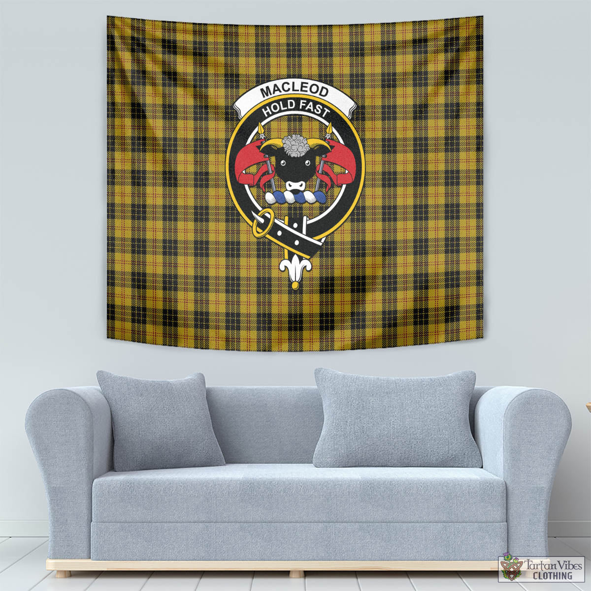 Tartan Vibes Clothing MacLeod Tartan Tapestry Wall Hanging and Home Decor for Room with Family Crest