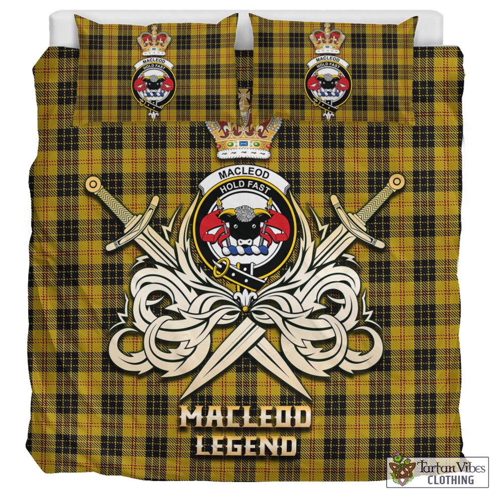 Tartan Vibes Clothing MacLeod Tartan Bedding Set with Clan Crest and the Golden Sword of Courageous Legacy