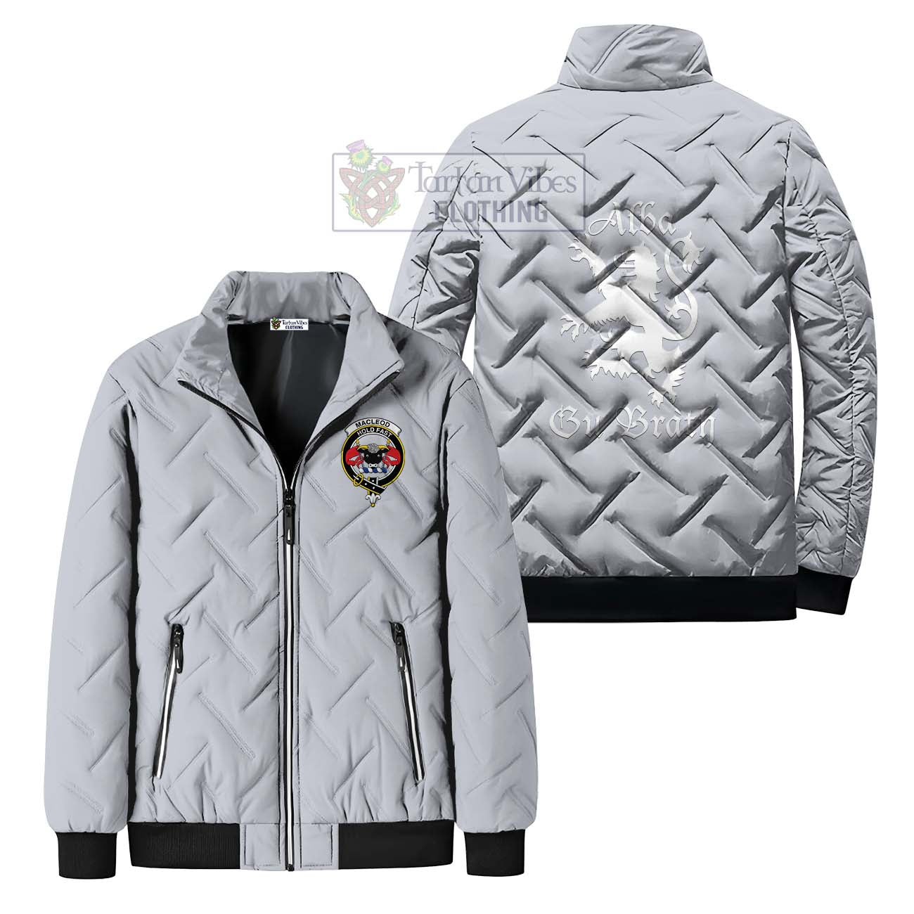 MacLeod (McLeod) Family Crest Padded Cotton Jacket Lion Rampant Alba Gu Brath Style Gray Unisex - 2D-tartanvibesclothing