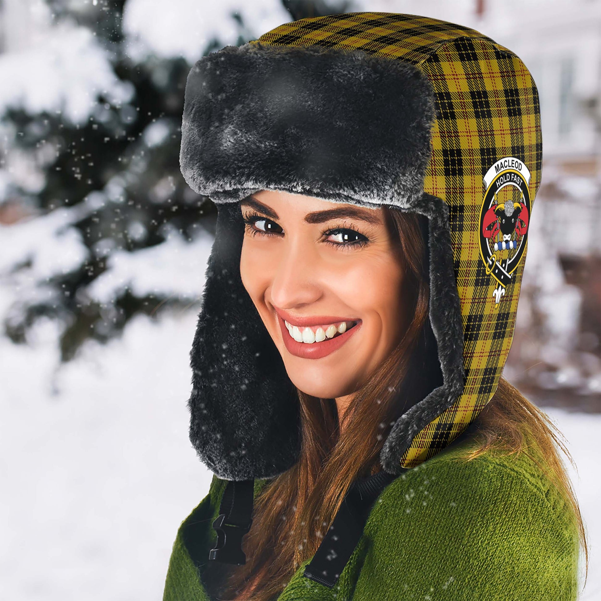 MacLeod Tartan Winter Trapper Hat with Family Crest - Tartanvibesclothing