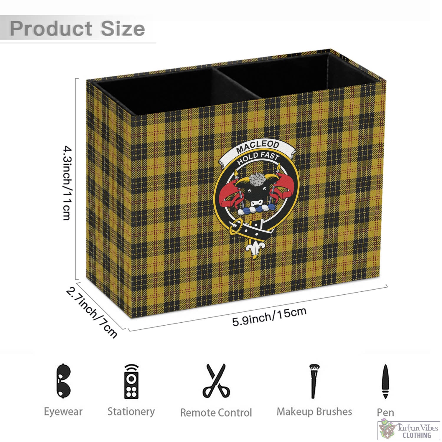 Tartan Vibes Clothing MacLeod Tartan Pen Holder with Family Crest