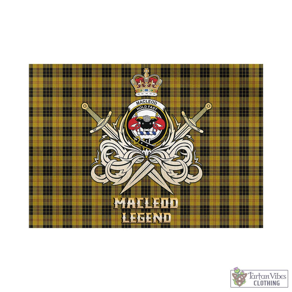 Tartan Vibes Clothing MacLeod Tartan Flag with Clan Crest and the Golden Sword of Courageous Legacy