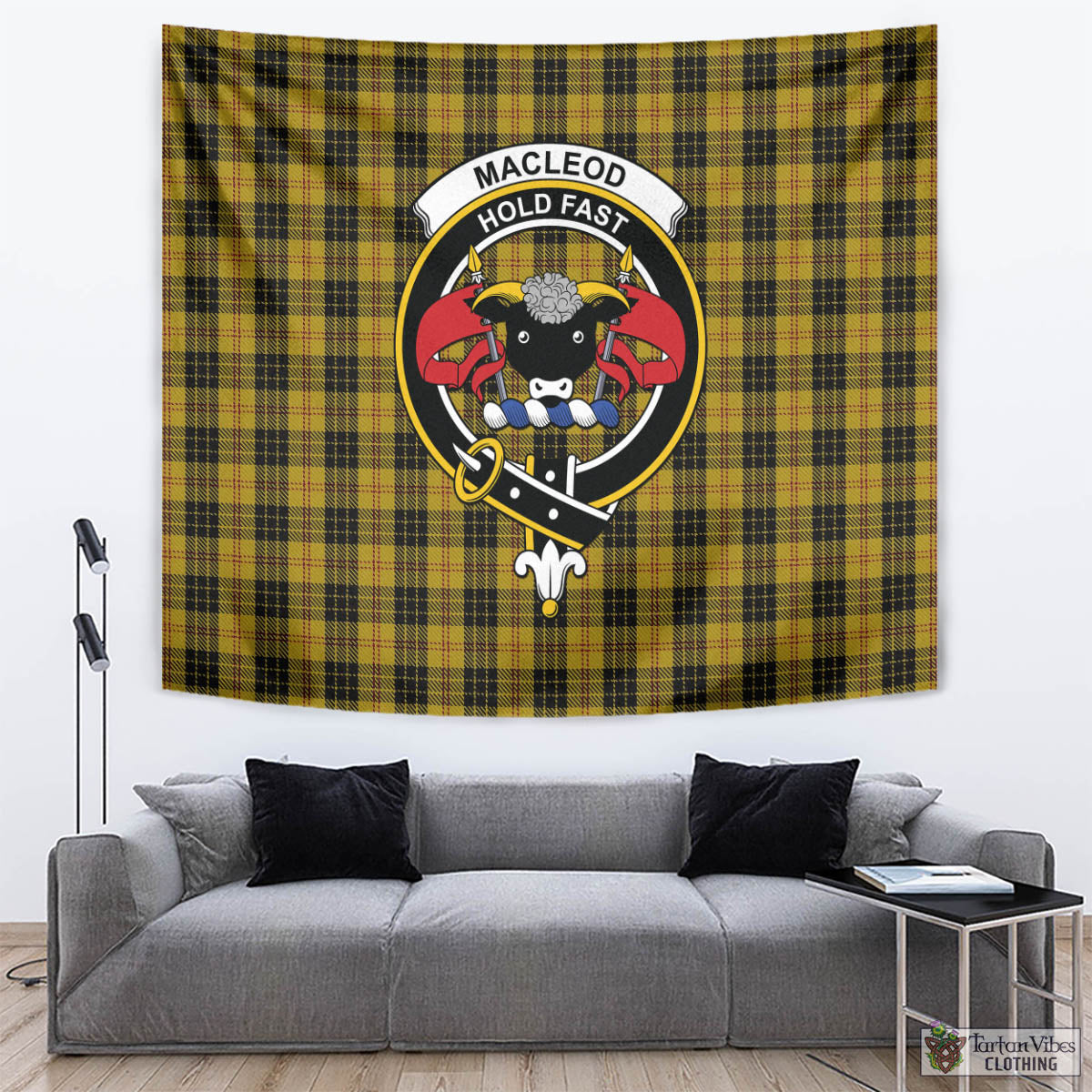 Tartan Vibes Clothing MacLeod Tartan Tapestry Wall Hanging and Home Decor for Room with Family Crest