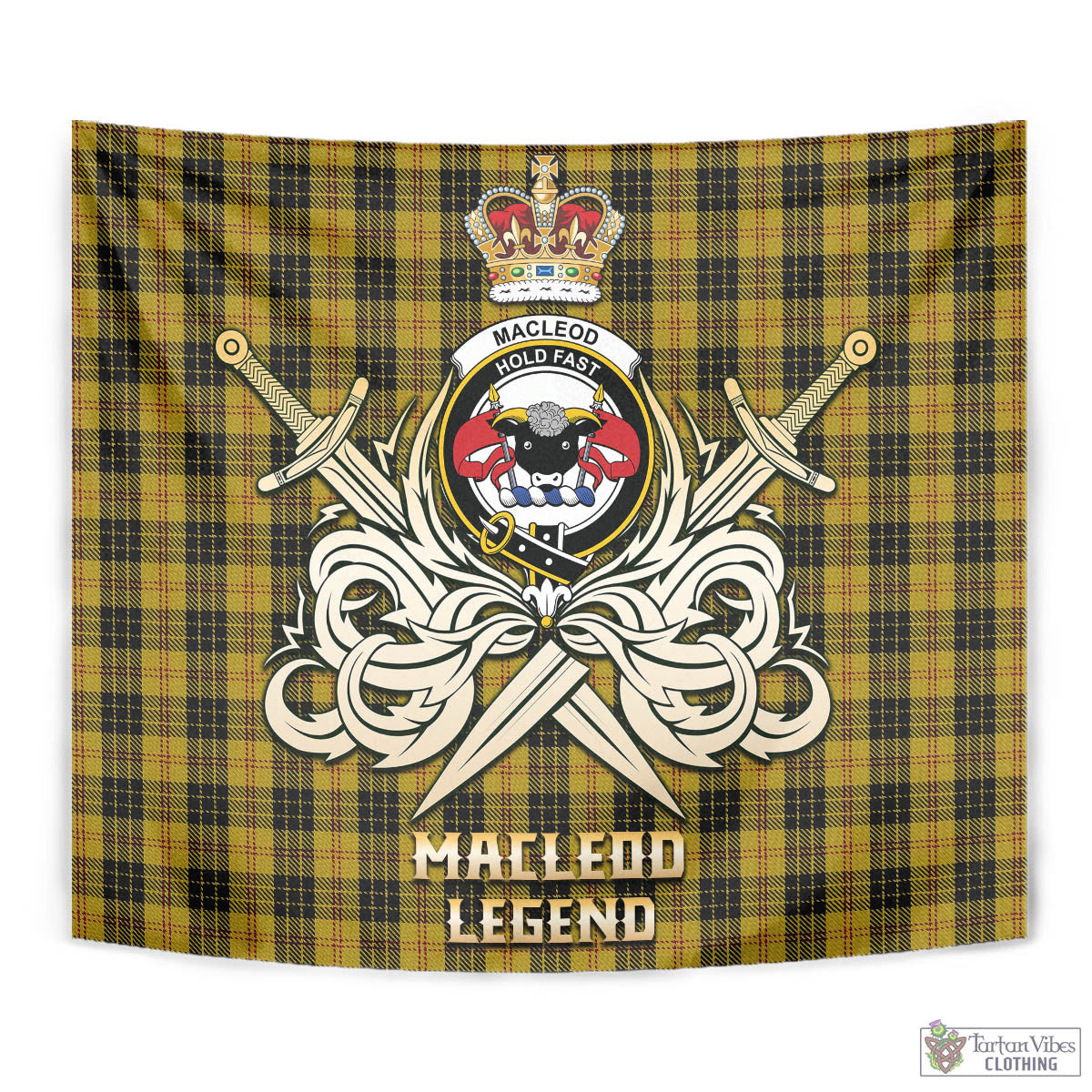 Tartan Vibes Clothing MacLeod Tartan Tapestry with Clan Crest and the Golden Sword of Courageous Legacy