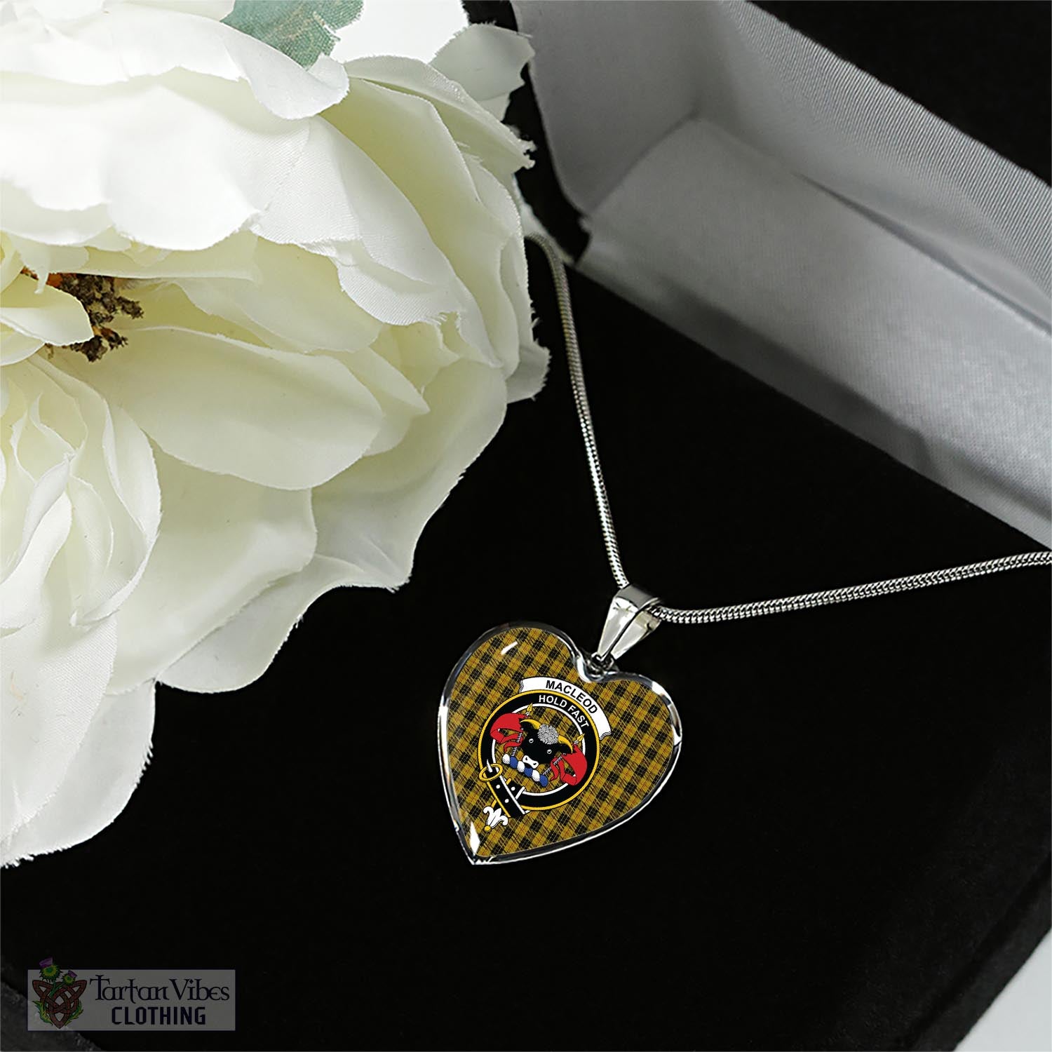 Tartan Vibes Clothing MacLeod Tartan Heart Necklace with Family Crest