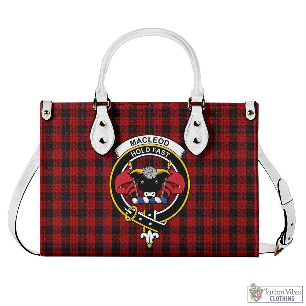 Tartan Vibes Clothing MacLeod Black and Red Tartan Luxury Leather Handbags with Family Crest