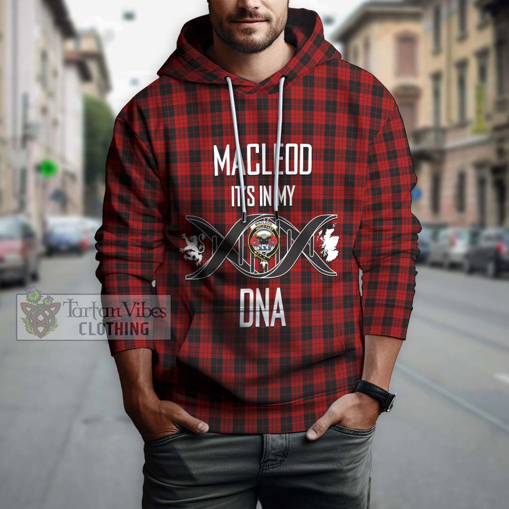 MacLeod Black and Red Tartan Hoodie with Family Crest DNA In Me Style Pullover Hoodie - Tartanvibesclothing Shop