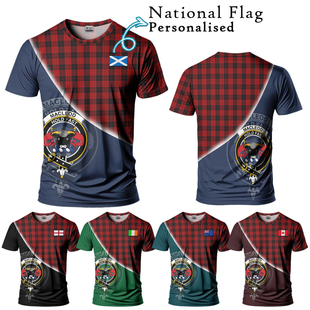 MacLeod Black and Red Tartan T-Shirt with Personalised National Flag and Family Crest Half Style Kid's Shirt - Tartanvibesclothing Shop